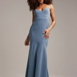 Asos Design Bridesmaid Crepe Strappy Fishtail Maxi Dress In Dusky Blue