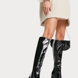 Asos Design Clara High-Heeled Knee Boots In Black Patent