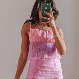 Labelrail X Pose And Repeat Tie Shoulder Ruched Cami Top With Diamante Heart In Lilac And Pink Mesh