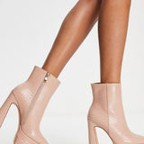 Simmi London Double Platform Boots In Beige Croc