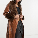 Violet Romance Vinyl Jacket With Faux Fur Trims In Brown