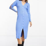 Object Button Through Midi Dress With Cut Out Details In Blue