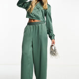 Vero Moda Wide Leg Satin Trouser In Green