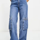 Only Hope Wide Leg Cargo Jeans In Mid Blue