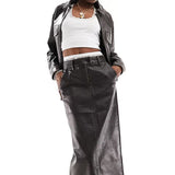 Reclaimed Vintage Washed Leather Midi Skirt