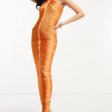 Asos Design Fringe Drape Halter Maxi Dress In Hot Orange