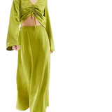 Vero Moda Satin Ruched Front Top In Olive