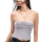 Topshop Denim Corset In Grey