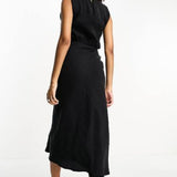Asos Design Bias Cut Maxi Dress With Side Tab Detail In Black