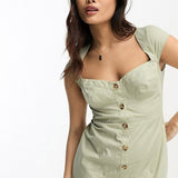 Asos Design Petite Mini Button Through Twill Dress With Cup Detail In Sage