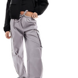 Pieces Pocket Detail Cargo Trousers In Grey