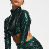 Collective The Label Petite Exclusive High Neck Sequin Top In Emerald