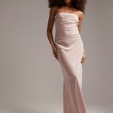 Asos Design Bridesmaid Satin Bandeau Maxi Dress With Button Back Detail Blush