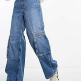 Only Hope Wide Leg Cargo Jeans In Mid Blue