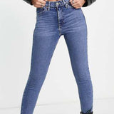 Topshop Petite High Rise Jamie Jeans In Mid Blue
