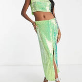 Collective The Label Petite Exclusive Sequin Midaxi Skirt In Iridescent Lime