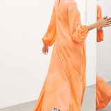 Asos Edition Satin Long Sleeve Maxi Smock Dress In Orange