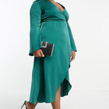 Asos Design Curve Bias Cut Satin Wrap Dress With Tie Waist In Teal – dresses by ASOS Curve, available to rent from Hirestreet