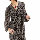 Object Long Sleeve Wrap Front Mini Dress In Black Ditsy Floral