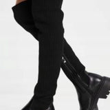 Simmi London Reign Knitted Over The Knee Second Skin Boots In Black