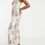 Asos Design Tall Button Front Satin Midi Dress In Newspaper Print