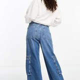 Only Hope Wide Leg Cargo Jeans In Mid Blue