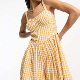 Asos Design Flippy Skater Playsuit In Mustard Gingham