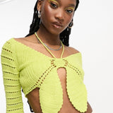 Asos Design Crochet Butterfly Shape Top In Green