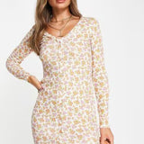 Asos Design Long Sleeve Mini Shirt Dress In Cream Ditsy Floral
