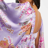 Asos Design Satin Flutter Sleeve V-Neck Maxi Dress With Tier Hem In Lilac Paisley Print