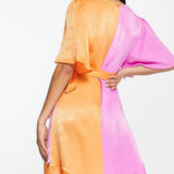 Flounce London Plus Flutter Sleeve Ruffle Mini Dress In Contrast Pink And Orange