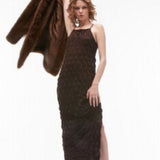 Topshop Textured Popcorn Strappy Jersey Midi Dress In Chocolate