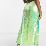 Collective The Label Petite Exclusive Sequin Midaxi Skirt In Iridescent Lime