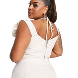 Asos Luxe Curve Halter Neck Corsage Sleeve Crop Top In Beige