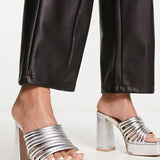 Raid Stella Platform Mules In Metallic Silver