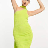 This Girl I Know One Shoulder Ruched Mini Dress With Scarf Detail In Lime
