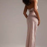 Asos Design Bridesmaid Satin Bandeau Maxi Dress With Button Back Detail Blush