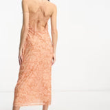 4Th & Reckless Cowl Neck Strappy Back Midi Dress In Orange Snake Print