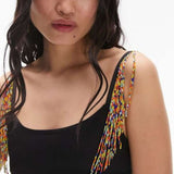 Topshop Maxi Dress With Beaded Fringing Detail In Black