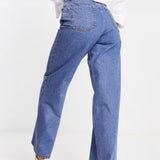 Asos Design Relaxed Dad Jeans In Mid Blue