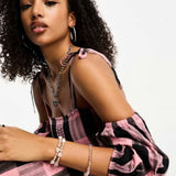 Collusion Off The Shoulder Midi Dress In Pink Check