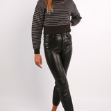 Noisy May High Neck Fluffy Jumper In Black & Grey Stripe