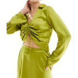 Vero Moda Satin Ruched Front Top In Olive