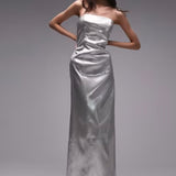 Topshop Bandeau Metallic Midi Dress In Silver