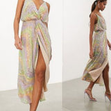 Asos Edition Twist Front Cami Midi Dress In Pastel Print And Sequin