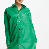 Native Youth Pu Mini Shirt Dress In Green With Contrast Stitch