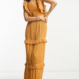 Reclaimed Vintage Shirred Ruffle Maxi Dress In Spice Orange
