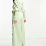 Collective The Label Petite Exclusive Plunge Front Wide Leg Jumpsuit In Sage