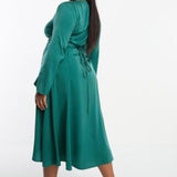 Asos Design Curve Bias Cut Satin Wrap Dress With Tie Waist In Teal – dresses by ASOS Curve, available to rent from Hirestreet