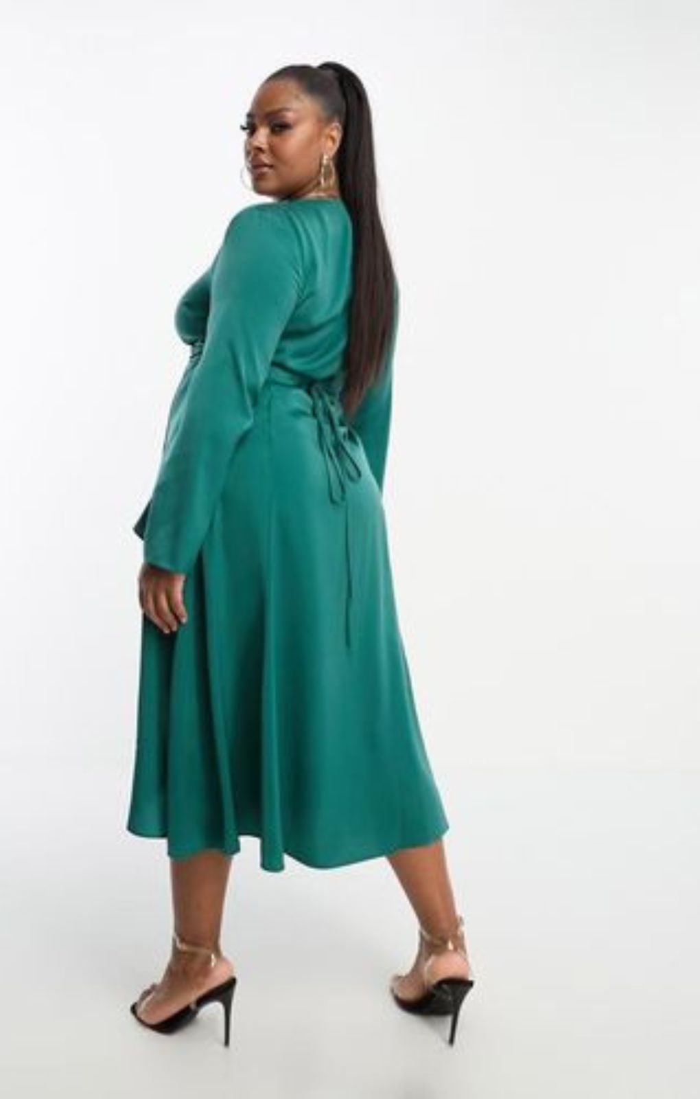 Asos Design Curve Bias Cut Satin Wrap Dress With Tie Waist In Teal – dresses by ASOS Curve, available to rent from Hirestreet